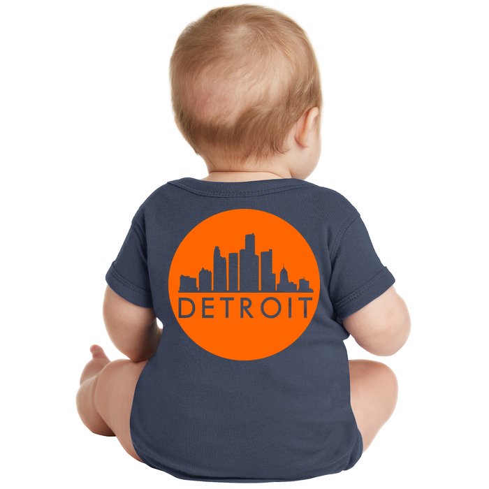 Detroit Simple Orange Logo Front And Back Baby Bodysuit