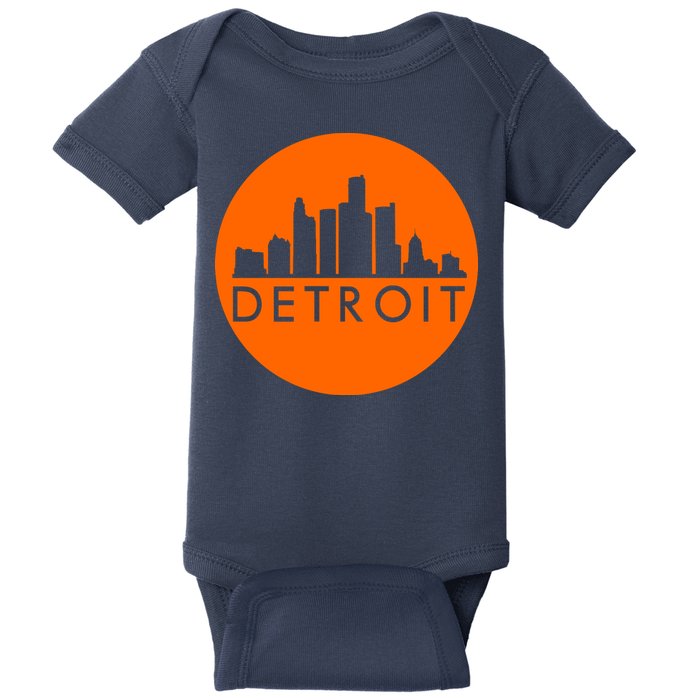 Detroit Simple Orange Logo Front And Back Baby Bodysuit