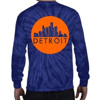 Detroit Simple Orange Logo Front And Back Tie-Dye Long Sleeve Shirt