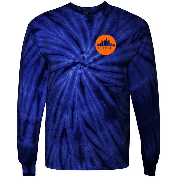 Detroit Simple Orange Logo Front And Back Tie-Dye Long Sleeve Shirt