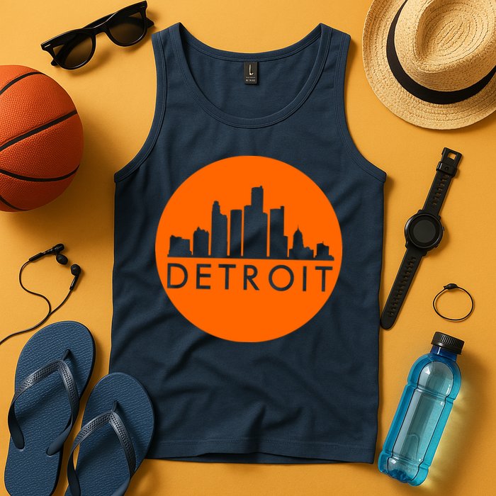 Detroit Simple Orange Logo Front And Back Tank Top