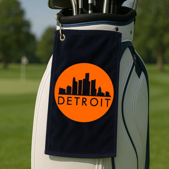 Detroit Simple Orange Logo Front And Back Golf Towel