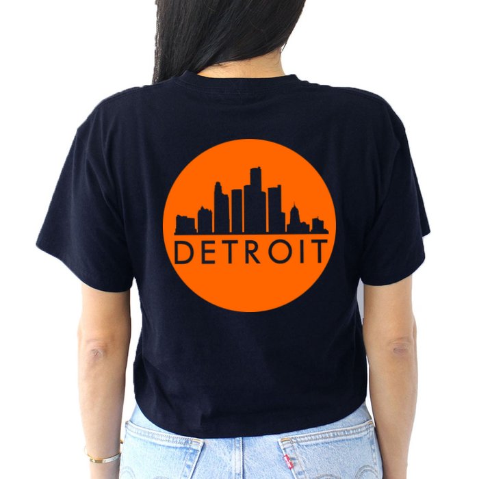 Detroit Simple Orange Logo Front And Back Crop Top
