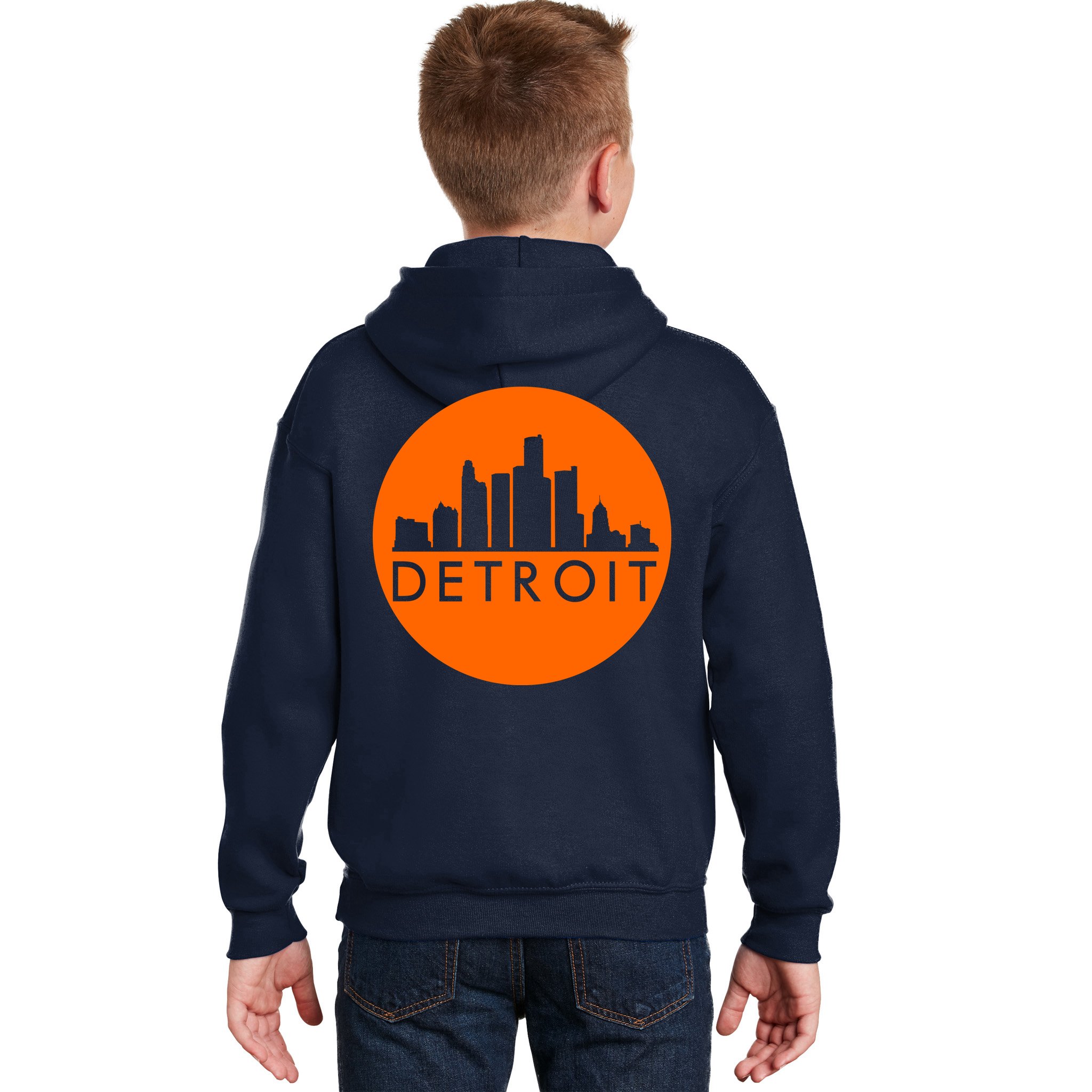 Detroit Simple Orange Logo Front And Back Kids Hoodie