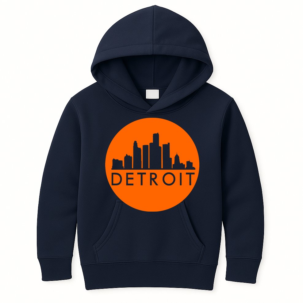 Detroit Simple Orange Logo Front And Back Kids Hoodie