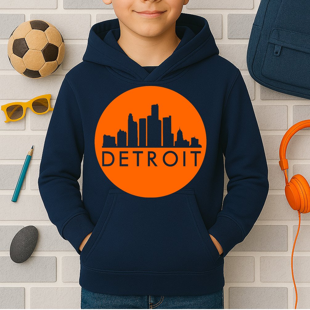 Detroit Simple Orange Logo Front And Back Kids Hoodie