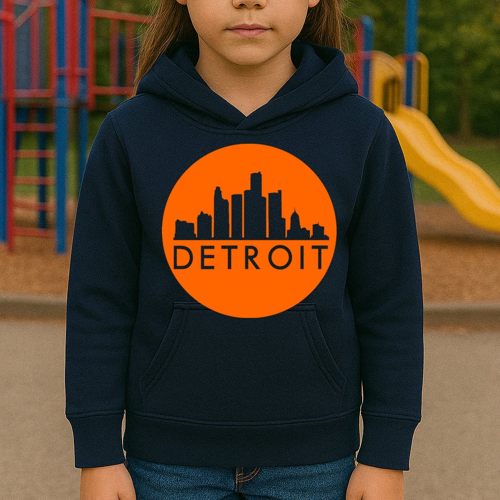 Detroit Simple Orange Logo Front And Back Kids Hoodie