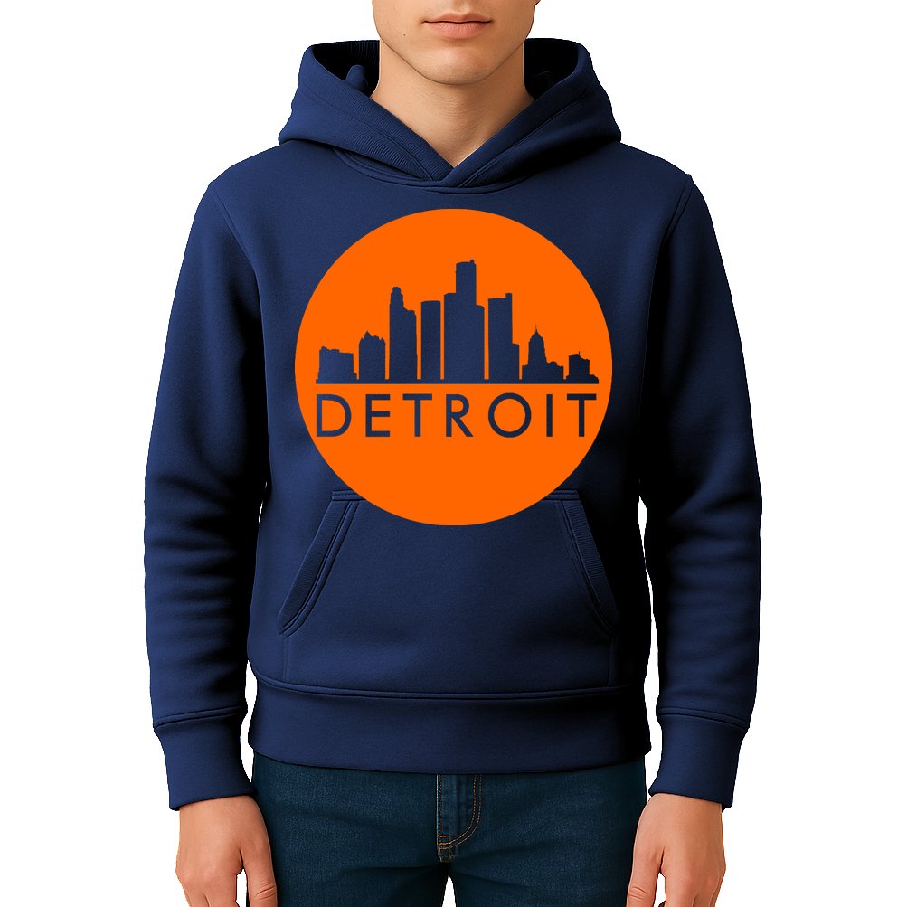 Detroit Simple Orange Logo Front And Back Kids Hoodie