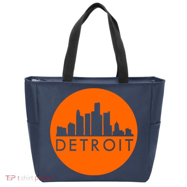 Detroit Simple Orange Logo Front And Back Zip Tote Bag