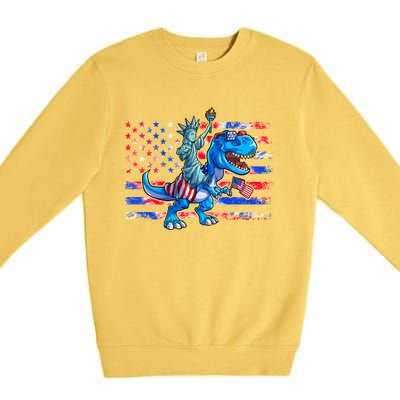 Dino Statue Of Liberty 4th Of July American Flag Premium Crewneck Sweatshirt