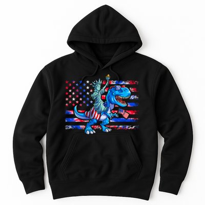 Dino Statue Of Liberty 4th Of July American Flag Hoodie