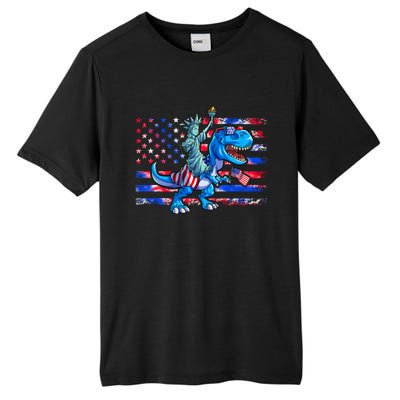 Dino Statue Of Liberty 4th Of July American Flag Tall Fusion ChromaSoft Performance T-Shirt