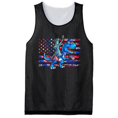 Dino Statue Of Liberty 4th Of July American Flag Mesh Reversible Basketball Jersey Tank