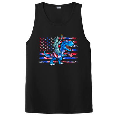 Dino Statue Of Liberty 4th Of July American Flag PosiCharge Competitor Tank