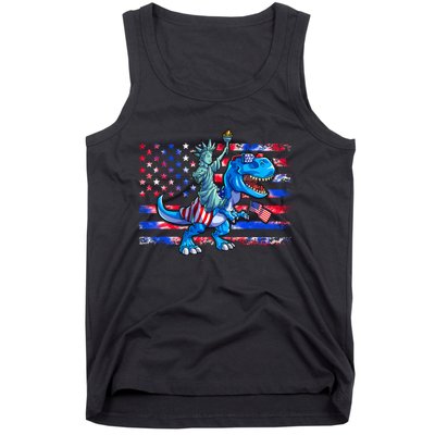 Dino Statue Of Liberty 4th Of July American Flag Tank Top