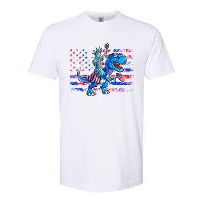 Dino Statue Of Liberty 4th Of July American Flag Softstyle CVC T-Shirt