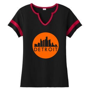 Detroit Simple Orange Logo Ladies Halftime Notch Neck Tee