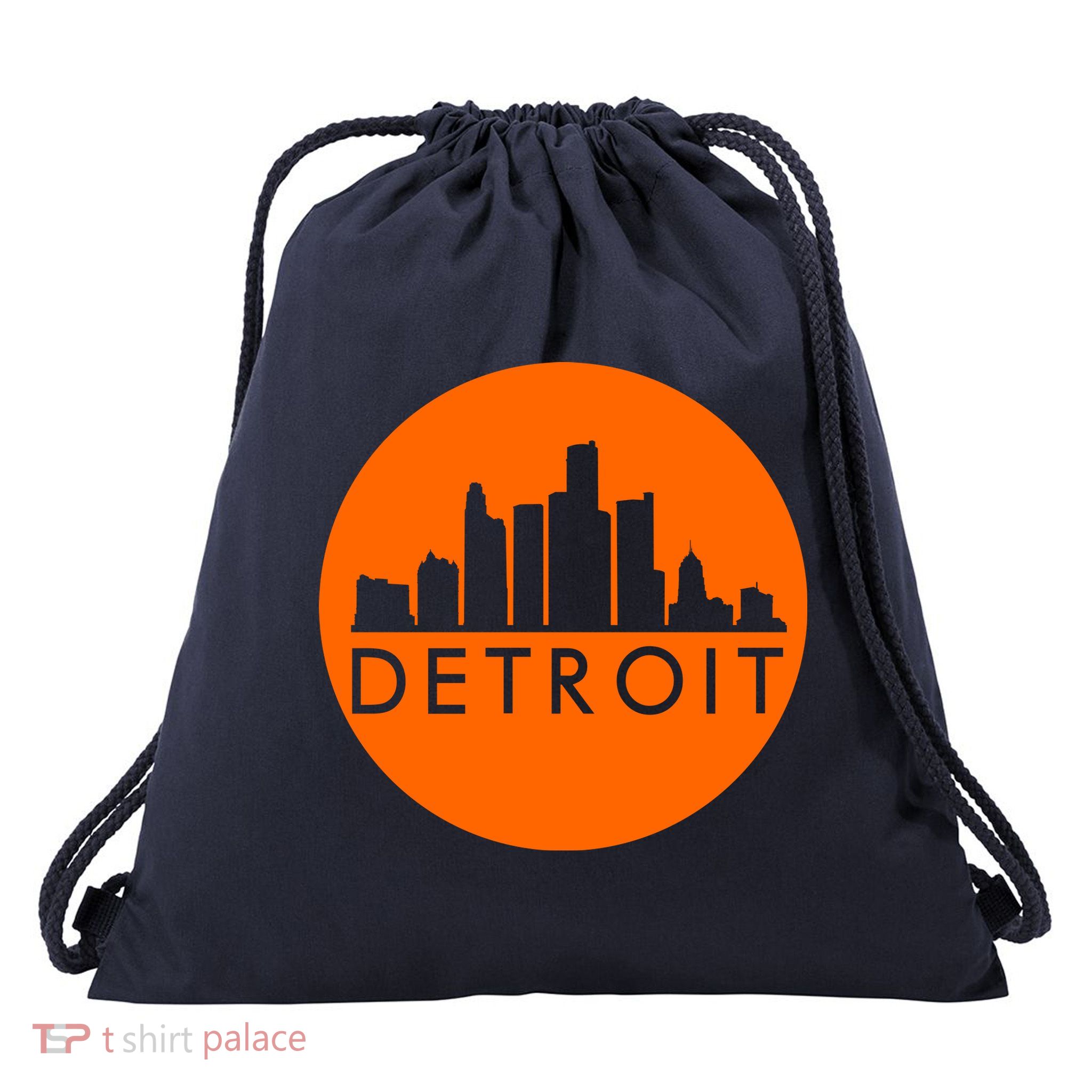 Detroit Simple Orange Logo Drawstring Bag