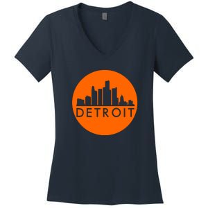 Detroit Simple Orange Logo Women's V-Neck T-Shirt