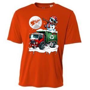 Dabbing Snow On Garbage Truck Christmas Driver Lover Funny Gift Cooling Performance Crew T-Shirt