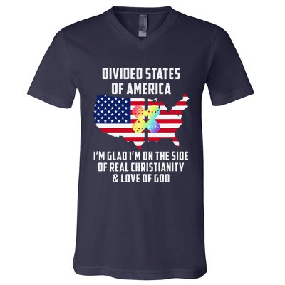 Divided States Of America Patriotic Love God Christianity V-Neck T-Shirt