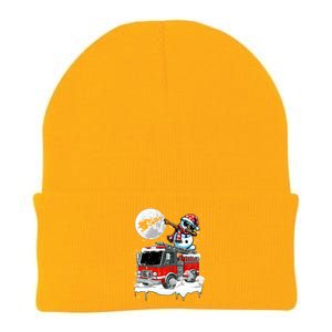 Dabbing Snow On Fire Truck Christmas Driver Lover Gift Knit Cap Winter Beanie