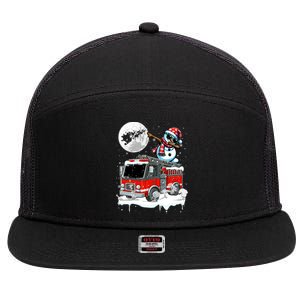 Dabbing Snow On Fire Truck Christmas Driver Lover Gift 7 Panel Mesh Trucker Snapback Hat