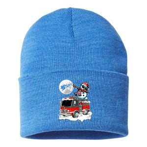 Dabbing Snow On Fire Truck Christmas Driver Lover Gift Sustainable Knit Beanie