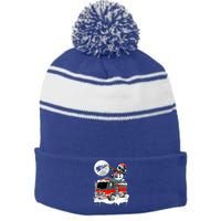 Dabbing Snow On Fire Truck Christmas Driver Lover Gift Stripe Pom Pom Beanie