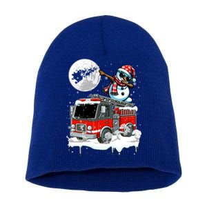 Dabbing Snow On Fire Truck Christmas Driver Lover Gift Short Acrylic Beanie