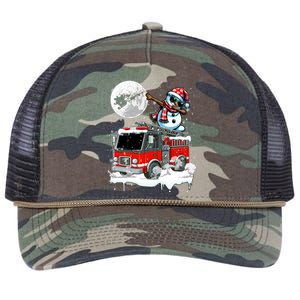 Dabbing Snow On Fire Truck Christmas Driver Lover Gift Retro Rope Trucker Hat Cap