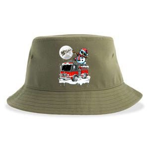 Dabbing Snow On Fire Truck Christmas Driver Lover Gift Sustainable Bucket Hat