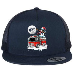 Dabbing Snow On Fire Truck Christmas Driver Lover Gift Flat Bill Trucker Hat