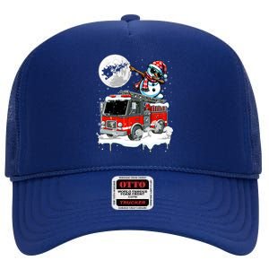 Dabbing Snow On Fire Truck Christmas Driver Lover Gift High Crown Mesh Back Trucker Hat