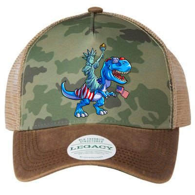 Dino Statue Of Liberty 4th Of July American Flag Legacy Tie Dye Trucker Hat