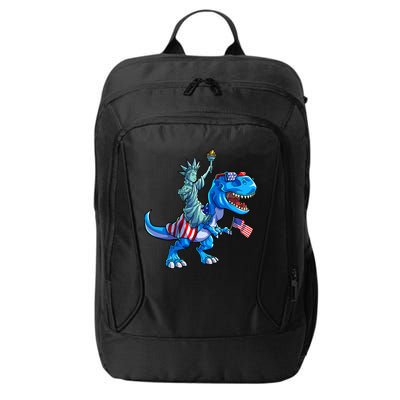 Dino Statue Of Liberty 4th Of July American Flag City Backpack