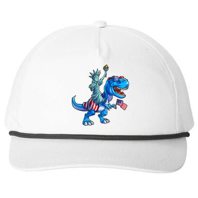 Dino Statue Of Liberty 4th Of July American Flag Snapback Five-Panel Rope Hat