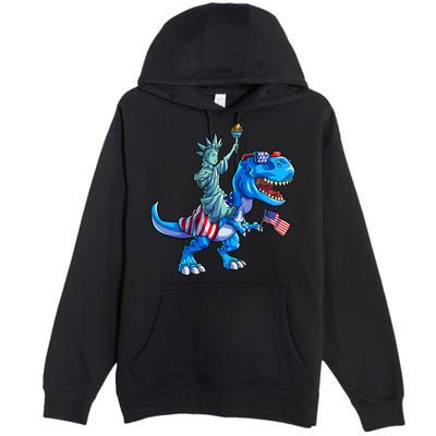 Dino Statue Of Liberty 4th Of July American Flag Premium Pullover Hoodie