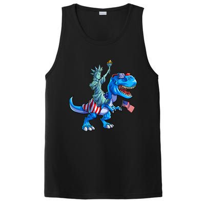 Dino Statue Of Liberty 4th Of July American Flag PosiCharge Competitor Tank