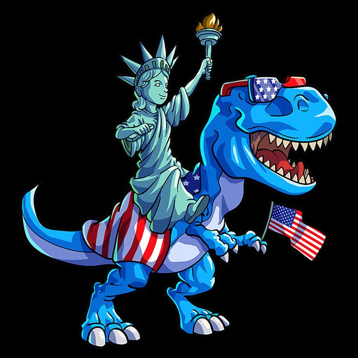 Dino Statue Of Liberty 4th Of July American Flag Cropped Pullover Crew