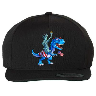 Dino Statue Of Liberty 4th Of July American Flag Wool Snapback Cap