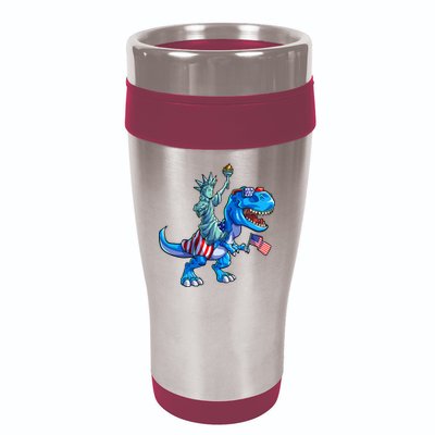 Dino Statue Of Liberty 4th Of July American Flag 16oz Travel Tumbler