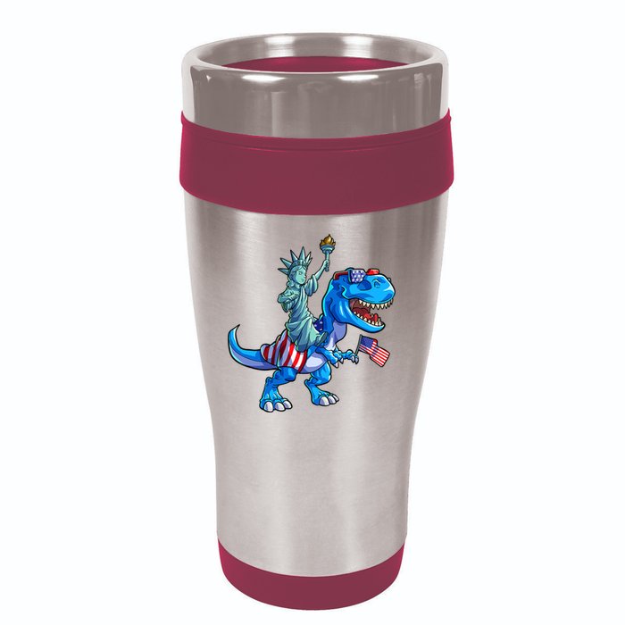 Dino Statue Of Liberty 4th Of July American Flag 16oz Travel Tumbler