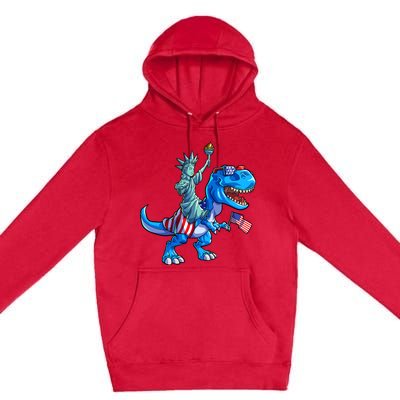 Dino Statue Of Liberty 4th Of July American Flag Premium Pullover Hoodie