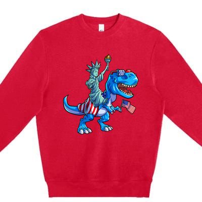 Dino Statue Of Liberty 4th Of July American Flag Premium Crewneck Sweatshirt