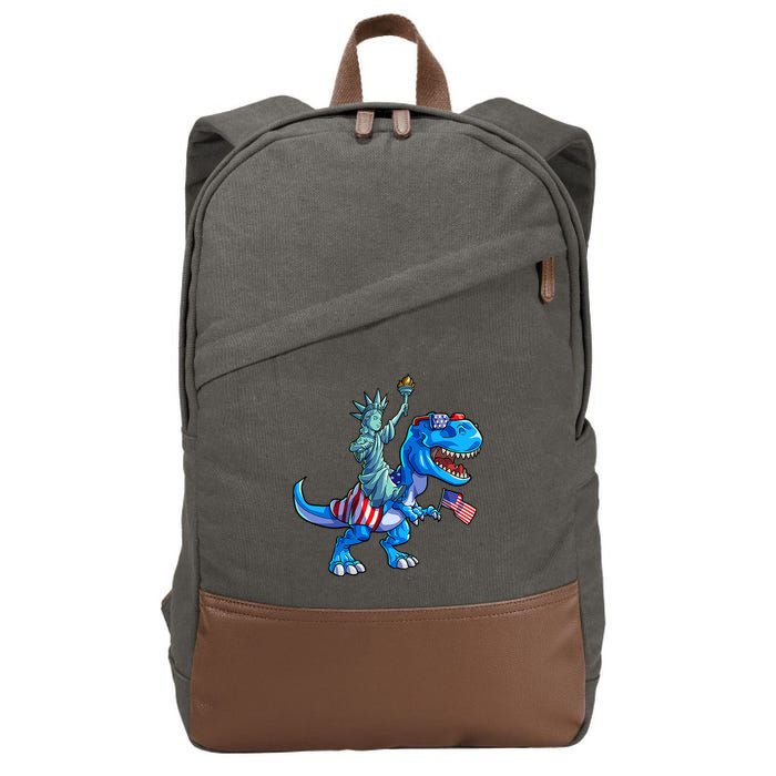 Dino Statue Of Liberty 4th Of July American Flag Cotton Canvas Backpack