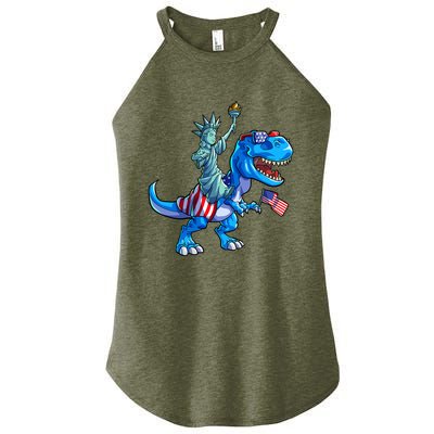 Dino Statue Of Liberty 4th Of July American Flag Women’s Perfect Tri Rocker Tank