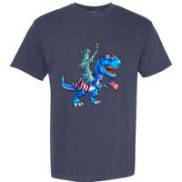 Dino Statue Of Liberty 4th Of July American Flag Garment-Dyed Heavyweight T-Shirt