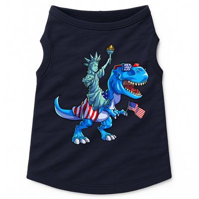 Dino Statue Of Liberty 4th Of July American Flag Doggie Tank