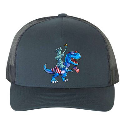 Dino Statue Of Liberty 4th Of July American Flag Yupoong Adult 5-Panel Trucker Hat